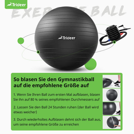 Trideer Thick Exercise Ball Pregnancy, Pezzi Ball, Anti-Burst Pilates Ball, 45-85 cm Seat Ball Office for Balance, Yoga as Small Fitness Equipment and Balance Chair in the Gym-Home Office