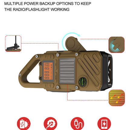 Walkie Talkie for Adults, Range 10 km - Set of 2 with SOS Alarm, LED Flashlight & FM Radio - 3-Way Rechargeable: Solar, Hand Crank, USB - Emergency Radio for Outdoor Adventures