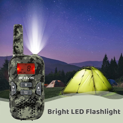Retevis RT33 Walkie Talkie Kids, Toy Gifts for 6-12 Year Old Children, 8 Channels VOX LED Flashlight, Army Game, Outdoor, Adventure (Camouflage, 2 Pack)