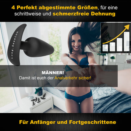 Long.Session® Anal Plug Set THE ORIGINAL made of skin-friendly silicone, butt plug for women and men, anal plug for beginners and advanced users
