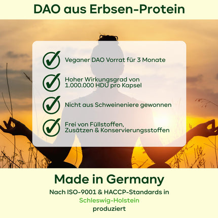 DAO Capsules - 1,000,000 HDU - only 1 capsule/day - DAO enzyme from peas - DAO vegan - 1 million histamine degrading units - 3-month supply