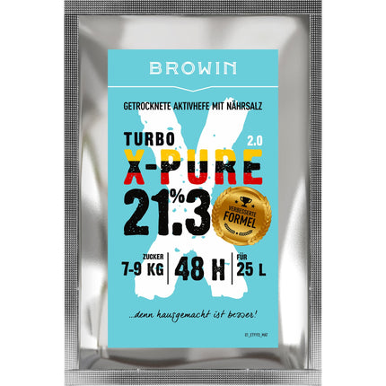 Browin Yeast Turbo X-Pure 403113 Distillation high-quality fermentation yeast up to 21.3% alcohol in 48 hours for 25 liters and for 7-9 kg sugar 135 g