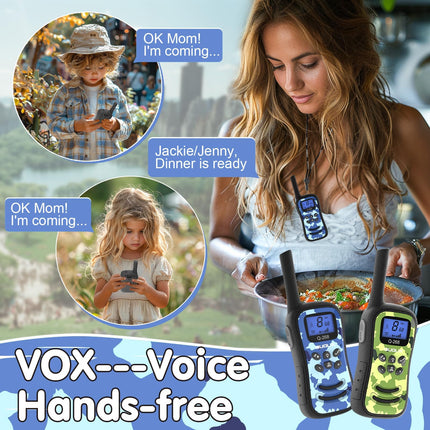QUOLIX WalkieTalkie Kids, Rechargeable with 24h Talk Time, 3km Range, 8 Channels & 99 Codes, LED Flashlight, Camouflage Design Walkie Talkies for Outdoor, Camping, Hiking (4 Colors)