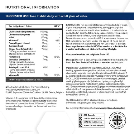 Glucosamine Chondroitin High Dose with Vitamin C + Vitamin D + Manganese + MSM Capsules High Dose - 180 Joint Capsules 6 Month Supply - Dietary Supplement for Men and Women - Nutravita