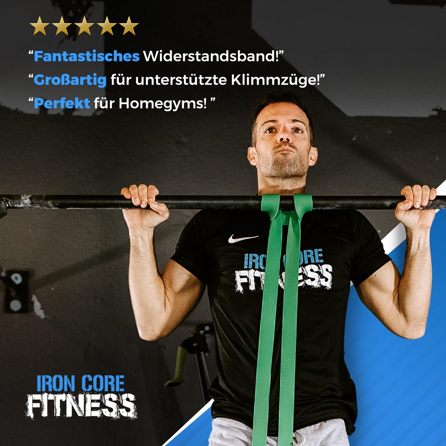 5 Pull-Up Assistance Band Set for Gym, Training, Strength, Mobility, Stretching. Heavy, Medium, and Light by Iron Core Fitness. Long Resistance Band Pull-ups
