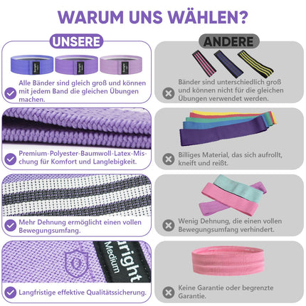 Knitted fitness bands, resistance bands, yoga belts, non-slip and sweat-proof, gymnastics belts, hip, leg training, strength training and pull-ups (light purple, purple, dark purple)