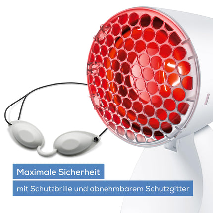 Beurer IL 11 infrared lamp with protective grille, medical device with soothing warmth for use in cases of colds and muscle tension, 5 inclination levels, including protective goggles, white