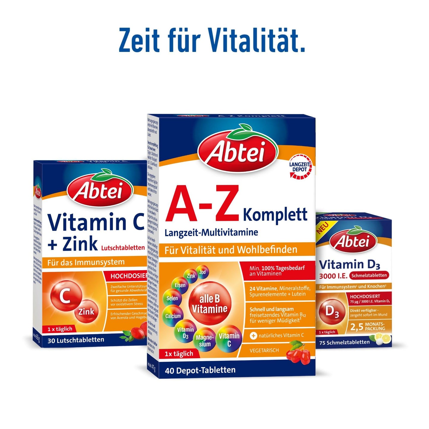 Abtei A-Z Komplett Langzeit-Multivitamine - 24 Vitamine und Mineralstoffe - hochdosiert, vegetarisch - 40 Depot-Tabletten