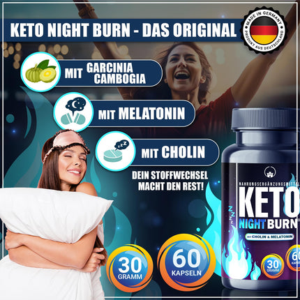 NEW: Saint Nutrition® KETO NIGHT BURN - Appetite suppressant with melatonin 0.5 mg and choline for the night - Metabolism formula extremely fast & finally - improved formula for women & men