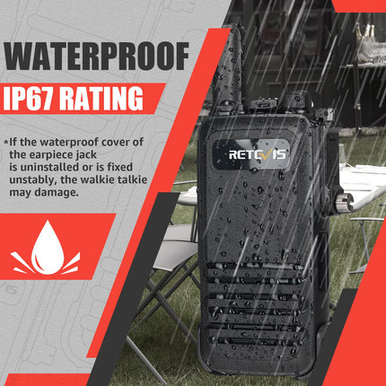Retevis RB647 Walkie Talkie, IP67 Waterproof Walkie Talkie, PMR446 16 Channels, Professional Two-Way Radio, 1000 mAh, VOX Walkie Talkies for School, Security Rescue (Black, 3 Pack)
