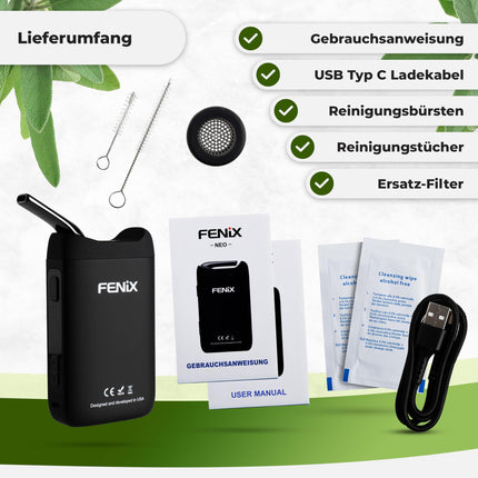FENiX NEO Premium Vaporizer USB-C | 100% convection | Titanium chamber | New patented cooling technology | Ceramic cooling path and ceramic mouthpiece | Temperature range 120-221°C