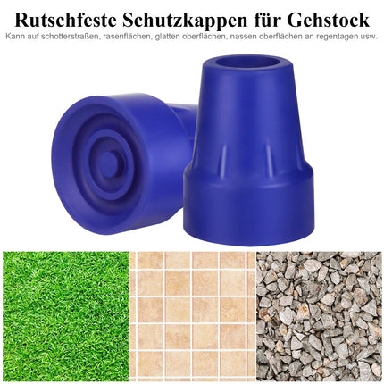 Rubber foot for crutches, non-slip protective caps for walking stick tube tip with metal seal for walking sticks and crutches, 4 pieces (blue)