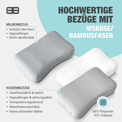 BACK BODYGUARD - The softer neck pillow, ergonomic pillow with 2 covers, orthopedic pillow - firmness: medium - soft (50 x 30 x 12 cm)