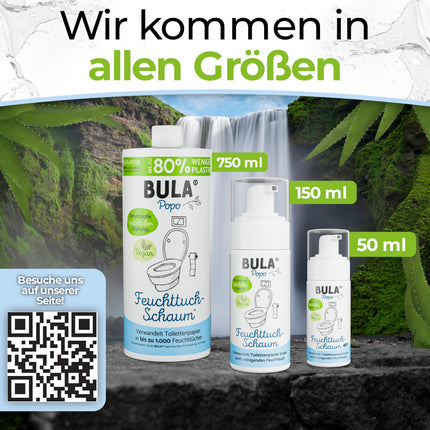BULA® Popo (Baby and Toilet) Wet Wipe Foam 150ml for your toilet paper | Sustainable alternative for over 200 wet wipes | Natural ingredients