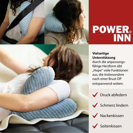 POWER INN Hope Breast Pillow, approx. 32x34cm | Heart-shaped pillow for pain relief after mastectomy | Soft underarm or armpit pillow | 100% cotton (red)