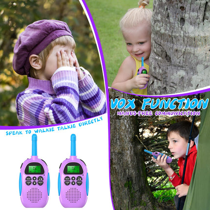 Ushining Walkie Talkie for Kids, Rechargeable Walkie Talkie with 16 Channels VOX Radio, Backlit LCD Flashlight, 3 KM Range for Outdoor Adventures, Camping, Hiking, Purple