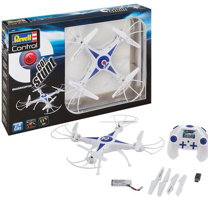 Revell Control Quadrocopter Go! Stunt, 6-axis gyro, speed levels and flip function, headless mode, large rechargeable LiPo battery, USB charger included, precise remote control