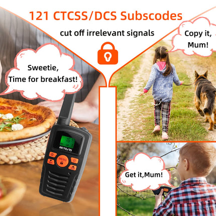 Retevis RA635 Walkie Talkie, Long Range PMR446 Walkie Talkie for Adults, Kids, 16CH, CTCSS/DCS, VOX, LED Flashlight, Royalty-Free Gifts for Easter Skiing Outdoor Activities
