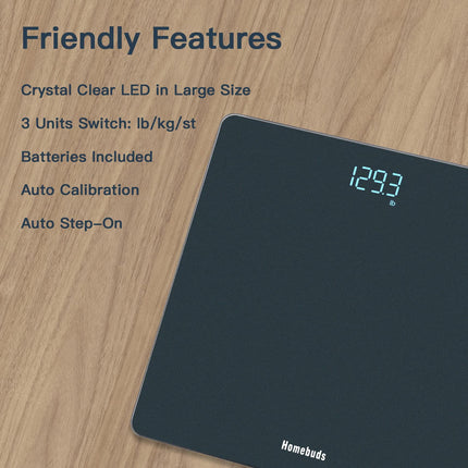 Homebuds Digital Bathroom Scale, High Precision Assured by Professional Scale Factory SINCE 2001, LED Display and Step-On, 3*AAA Batteries Included, 180kg/400lb, Blue