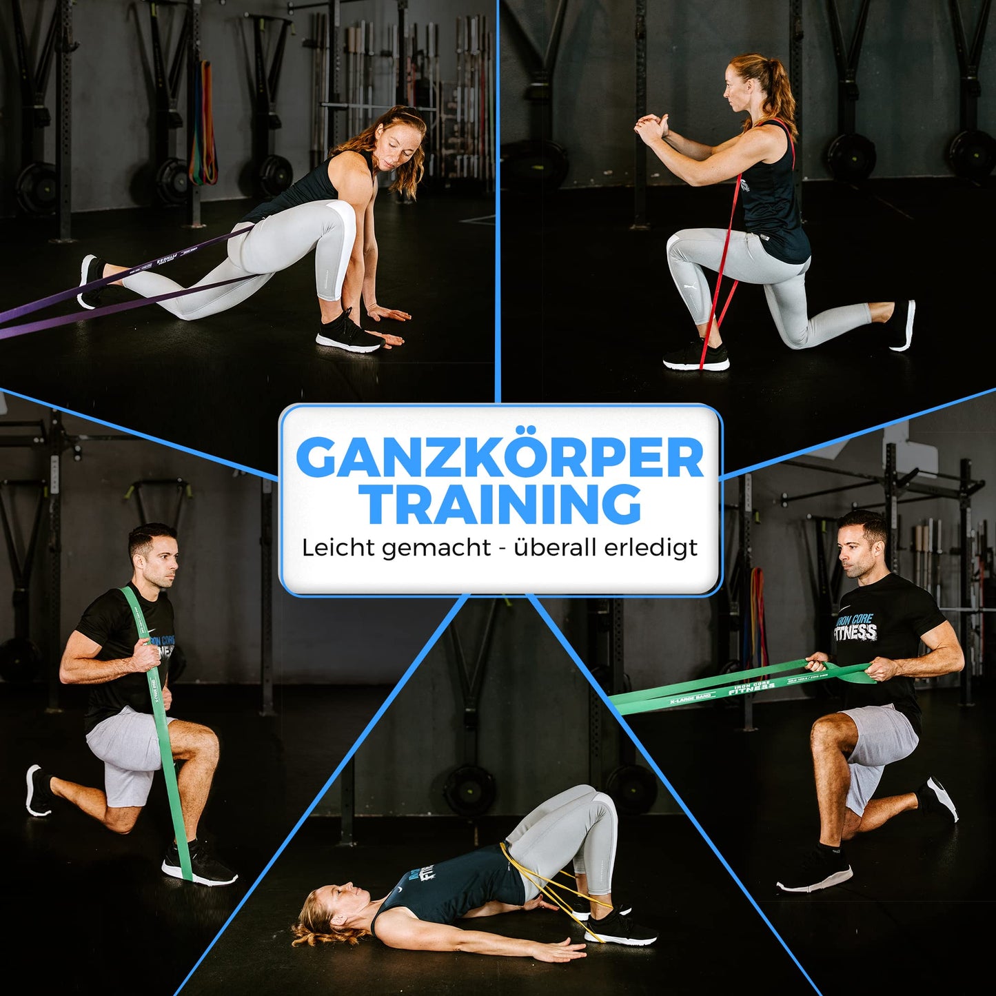 5 Pull-Up Assistance Band Set for Gym, Training, Strength, Mobility, Stretching. Heavy, Medium, and Light by Iron Core Fitness. Long Resistance Band Pull-ups
