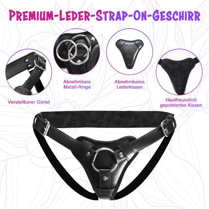 Strap-On Leather Harness Sex Toy for Women and Men - Adjustable Plus-Size Strap-On with Plush Lining and Three Metal Rings - Ideal for Lesbian and Gay Couples for Pegging Games