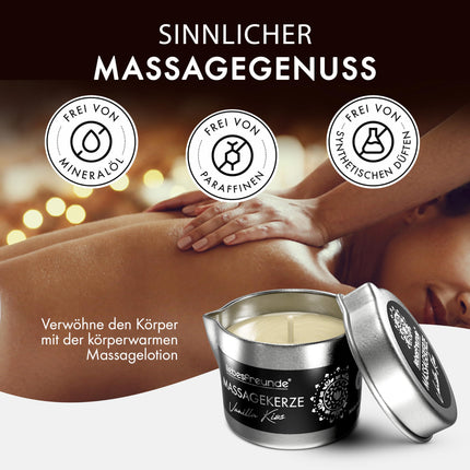 Liebesfreunde® Organic Massage Candle VANILLA KISS for sensual massages with coconut oil and aloe vera, erotic massage candle for couples, sex candle, 50 ml