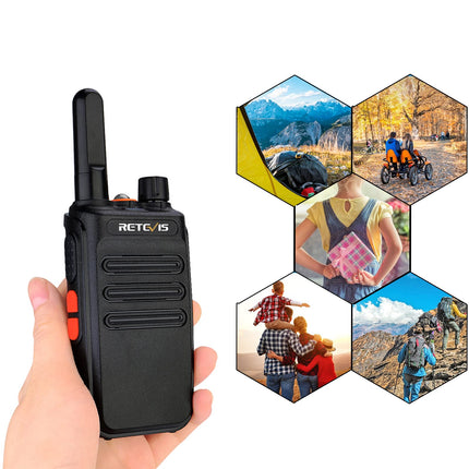 Retevis RB635 Two-Way Radio with Flashlight, PMR446 License-Free Radio, Long Range, Mini Two-Way Radio Set with USB Cable, Walkie-Talkies with VOX for Family Walks, Camping (Black, 2 Pack)