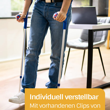 DR. PAUL KOCH Crutches Pair Black - Walking Aid Made of Aluminum with Plastic Handles - Load Capacity Up to 140 kg - Adjustable with Practical Clip - 1.2 kg Net Weight per Pair of Crutches