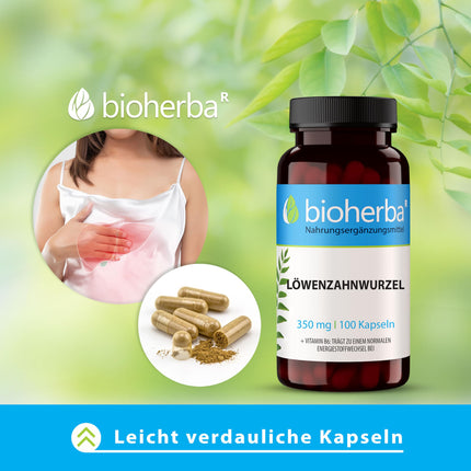 Dandelion Dandelion Root 350 mg 100 Capsules, High-quality complex with vitamin B6 to support liver health from BIOHERBA
