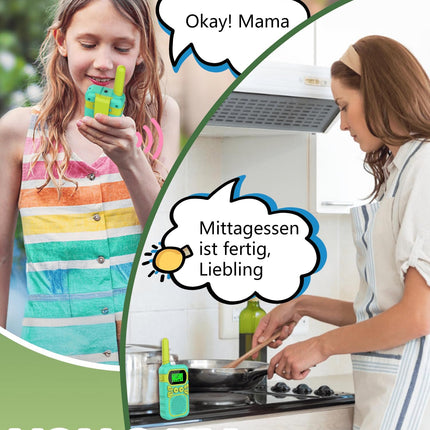 Walkie Talkie for Kids - Maximum range of 3 km. Christmas and birthday gifts for boys and girls aged 3, 4, 5, 6, 7, 8. Family games for indoors and outdoors. (Green)