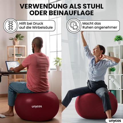 unycos - Exercise Ball 75 cm Seat Ball Training Ball for Yoga, Fitness, Medicine Ball, Balance Ball, Core Training Strength, Pilates Ball | Includes Pump, BPA-Free, Anti-Burst (Dark Pink with Logo)