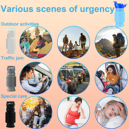 Topcloud Shrinkable Urinal, 2 Pack 750ml for Men and Women, Portable Mobile Toilet Potty Urine Bottle, Reusable Emergency Urinal for Camping, Car, Travel, Traffic Jam and