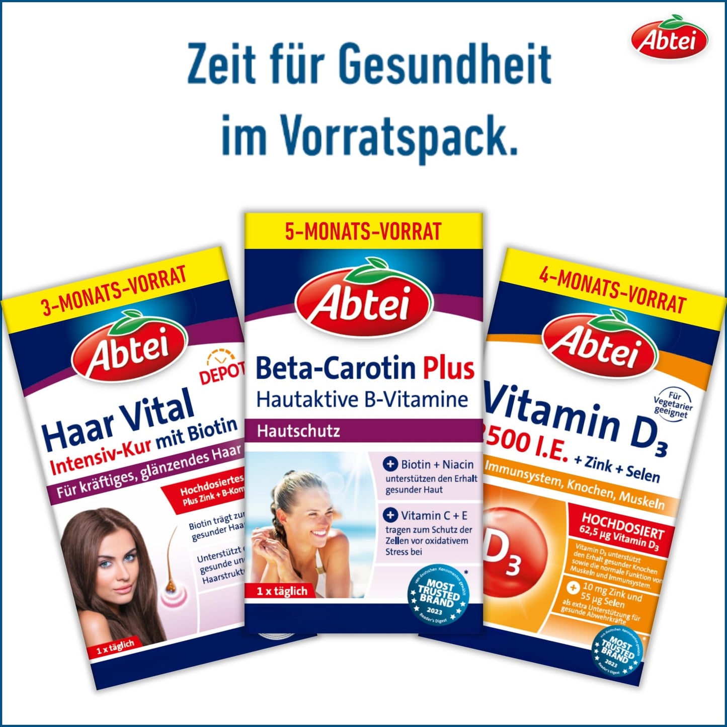 Abtei Beta-Carotin Plus – Für den Erhalt gesunder Haut – Glutenfrei, Laktosefrei – Vorratspackung – 150 Kapseln für 5 Monate