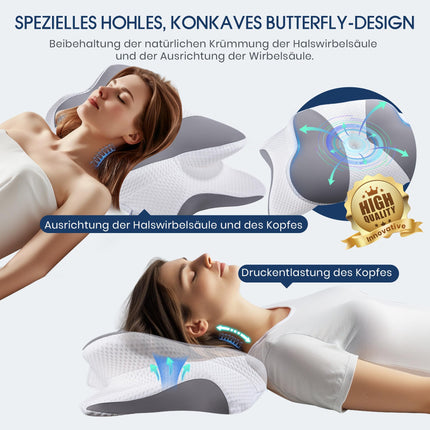 Orthopedic Pillow Neck Pillow Head Pillow Neck Pain Memory Foam Pillow for Neck and Shoulder Pain, Ergonomic Head Pillow for Side, Back & Stomach Sleepers, 64 x 39 x 14/10 cm