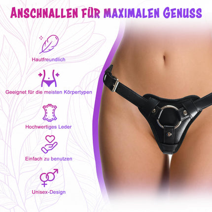 Strap-On Leather Harness Sex Toy for Women and Men - Adjustable Plus-Size Strap-On with Plush Lining and Three Metal Rings - Ideal for Lesbian and Gay Couples for Pegging Games