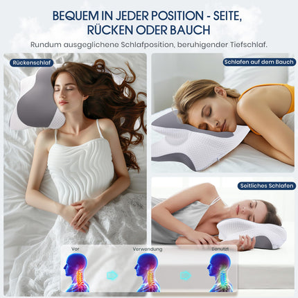 Orthopedic Pillow Neck Pillow Head Pillow Neck Pain Memory Foam Pillow for Neck and Shoulder Pain, Ergonomic Head Pillow for Side, Back & Stomach Sleepers, 64 x 39 x 14/10 cm