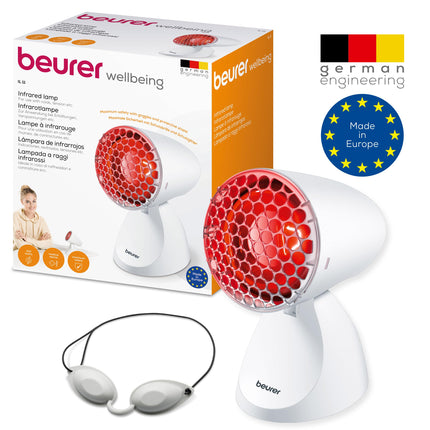 Beurer IL 11 infrared lamp with protective grille, medical device with soothing warmth for use in cases of colds and muscle tension, 5 inclination levels, including protective goggles, white