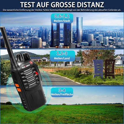 MaxTalker MT-8S Walkie Talkie Rechargeable for Adults and Children, License-Free PMR446 Radio, 16-Channel Radio Reception, with Headset and 1500mAh Lithium-Ion Battery with Type-C Connector, Set of 2