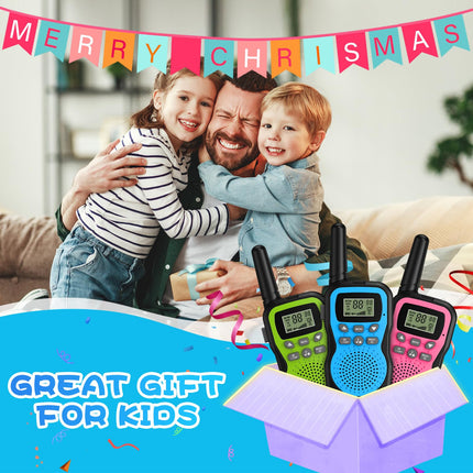 Walkie Talkie Kids Set of 3, Apkezel Walky Talky with 1000mAh Rechargeable Battery, Long Range 3km Walkie Talkie Radio Set with VOX Flashlight for Outdoors, Camping, Hiking