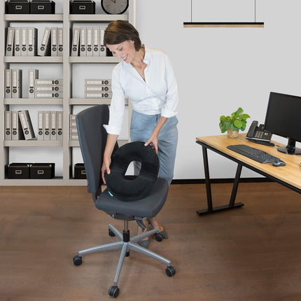 bonmedico orthopedic seat cushion - office chair, car, wheelchair seat ring - cooling gel layer - comfortable hemorrhoid & coccyx cushion - secret Santa gift - wellness black normal