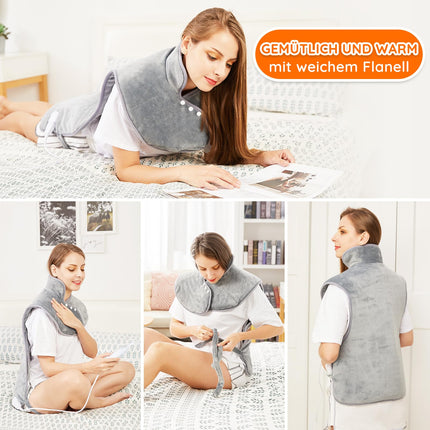 Heating pad for back, shoulder, neck 60x100cm heat pad with automatic switch-off, quick heating, with waist strap, back warmer heating blanket 6 heat settings, auto-off timer, flannel material, washable