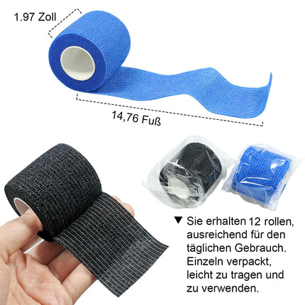 QiGui Self-adhesive Bandage 8 Rolls 5cm x 4.5m Bandage Material Plaster Roll Elastic Bandage Bandage Fixation Bandage Adhesive Bandage Self-adhesive for Sports and First Aid Vet Wrap Dog Horses (Black)