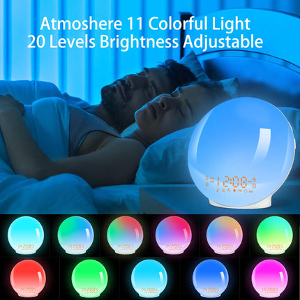 Daylight alarm clock light alarm clock wake up light sunrise sunset simulation alarm clock radio 7 nature sounds 2 alarms snooze 11 colored light 20 brightness bedside lamp adults (yellow)