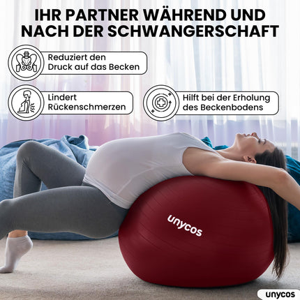 unycos - Exercise Ball 75 cm Seat Ball Training Ball for Yoga, Fitness, Medicine Ball, Balance Ball, Core Training Strength, Pilates Ball | Includes Pump, BPA-Free, Anti-Burst (Dark Pink with Logo)