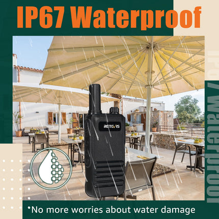 Retevis RB647 IP67 Waterproof Walkie Talkie, Portable Two-Way Radio with Earpiece, PMR446 Rechargeable 1000 mAh, VOX, Professional Walkie Talkies for Restaurant, Hotel (Black, 5 Pack)