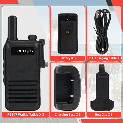 Retevis RB647 Walkie Talkie, IP67 Waterproof Walkie Talkie, PMR446 16 Channels, Professional Two-Way Radio, 1000 mAh, VOX Walkie Talkies for School, Security Rescue (Black, 3 Pack)