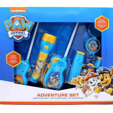 PAW Patrol Patrol Adventure Set 5 Piece Walkie Talkies (6x AA batteries not included), binoculars, compass and flashlight (2x AAA batteries not included) in gift box 38.6x5.5x28.7 cm colorful
