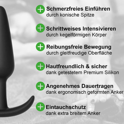 Long.Session® Anal Plug Set THE ORIGINAL made of skin-friendly silicone, butt plug for women and men, anal plug for beginners and advanced users