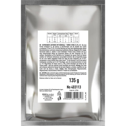 Browin Yeast Turbo X-Pure 403113 Distillation high-quality fermentation yeast up to 21.3% alcohol in 48 hours for 25 liters and for 7-9 kg sugar 135 g