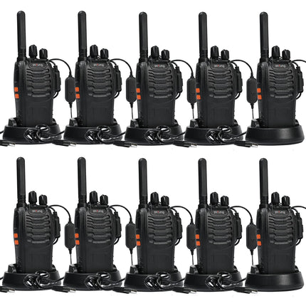 Walkie Talkie PMR446 License-Free Two-Way Radio, Pofung PT88E 16 Channels Professional Rechargeable Long-Range Walkie Talkies with USB Charging Station and Earpieces Black 10 Pack